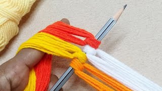 Amazing 3 Beautiful Woolen Yarn Flower making ideas with Pencil  Easy Sewing Hack [upl. by Novy]