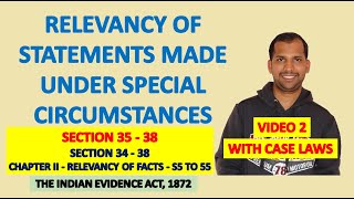 Section 35 to 38 Law of Evidence  Relevancy of Statements made under Special Circumstances  S3438 [upl. by Akenaj]