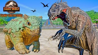 Camp Cretaceous Dinosaurs Fight Scorpius REX vs BUMPY Toro IREX Blue Ceratosaurus TREX [upl. by Oralle]