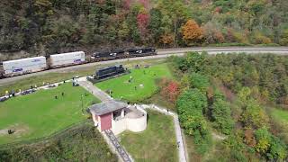 Norfolk Southern Intermodal Chase by Drone at Horseshoe Curve PA [upl. by Akined]