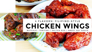 CHICKEN WINGS RECIPES  4 Flavors Chicken Wings  Buffalo Teriyaki Salted Egg Sweet Soy Sauce [upl. by Macpherson]