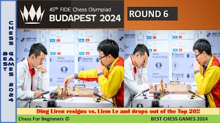 45th Chess Olympiad R6Ding Liren resigns vs Liem Le and drops out of the Top 20 [upl. by Sualkcin]