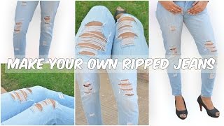 How to make Ripped Jeans  Distressed jeans DIY [upl. by Darnell562]