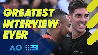 Kyrgios and Kokkinakis deliver hilarious heartfelt postmatch interview  Wide World of Sports [upl. by Naes236]