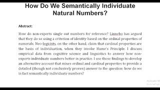 How Do We Semantically Individuate Natural Numbers [upl. by Haletta]