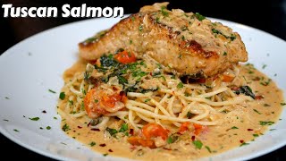 Creamy Tuscan Salmon  QUICK amp EASY Salmon Pasta Recipe SalmonRecipe MrMakeItHappen [upl. by Nesta]