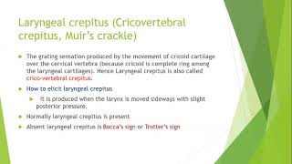 Laryngeal crepitus Cricovertebral crepitus or Muirs crackle [upl. by Arria]