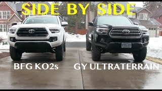 3rd Gen Tacoma Side by Side Comparison  26575r16 Goodyear Ultraterrain ATs amp BFG K02s [upl. by Jayme]