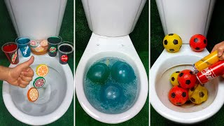 Football VS Mentos and Popular Sodas  PowerAde Coca Cola Fanta Sprite and Mentos in the toilet [upl. by Gagliano625]