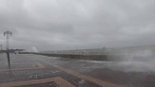 Walking through massive waves on Southsea seafront Storm Erik [upl. by Nyladnar]