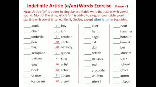 EG2  English Grammar  Indefinite Article aan Words Exercise [upl. by Adyht648]