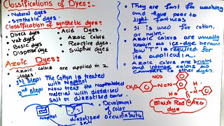 Part6 Dyes paints and pigments  Dyes industry  Classification of dyes  Azoic dyes [upl. by Ylrebmik]