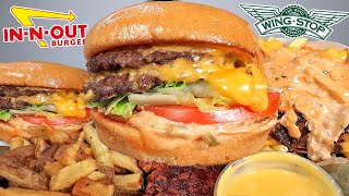 EATING IN N OUT CHEESEBURGERS ANIMAL STYLE FRIES WINGSTOP NEW BBQ FRIED CHICKEN TENDERS ASMR [upl. by Tyre]