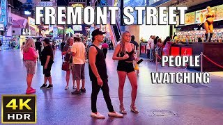 Fremont Street Las Vegas Hot Summer Night People Watching [upl. by Lahsiv675]