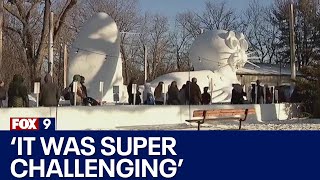 Huge seal snow sculpture debuted in New Brighton [upl. by Sillyrama]