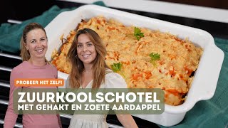 Zuurkoolschotel met gehakt en zoete aardappel [upl. by Ahseela]