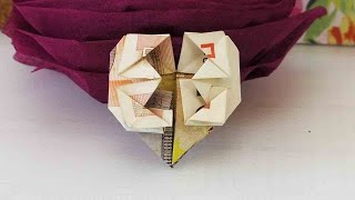 Geldschein falten in Herzform  Geld Geschenk toll gestalten  Origami für Geldscheine [upl. by Leinoto]