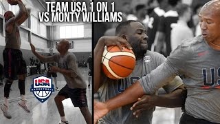 TEAM USA 1 on 1 DRILL VS COACH KD Carmelo Draymond Paul George amp Derozan VS Monty WIlliams [upl. by Brear516]