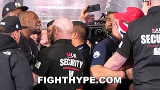 WHOA DEREK CHISORA AND DILLIAN WHYTE ERUPT HEATED EXCHANGE AS BOTH RESTRAINED DURING FACE OFF [upl. by Savvas802]