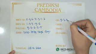 PREDIKSI CAMBODIA SENIN 28 OKTOBER 2024  PREDIKSI TOGEL CAMBODIA SIANG INI  RUMUS CAMBODIA JP [upl. by Yddeg527]