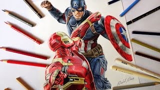 Speed Drawing Captain America vs Iron Man Civil War [upl. by Eki]