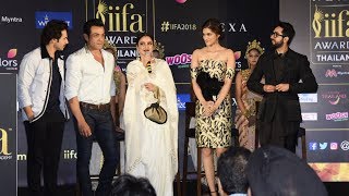 IIFA Awards 2018  GRAND Press Conference  Varun Dhawan Rekha Bobby Deol Kriti Sanon [upl. by Liatris]