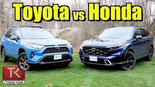 2023 Toyota RAV4 Hybrid vs Honda CRV Hybrid  Which FuelSipping Crossover is Best [upl. by Thisbee894]