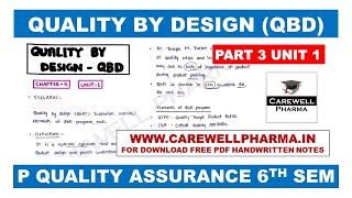 Quality by Design Qbd  Part 3 Unit 1  Quality Assurance 6th semester  Carewell Pharma [upl. by Cirle]