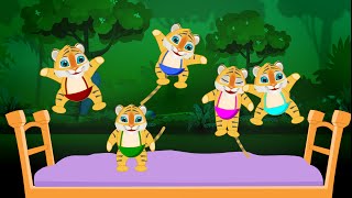 Five Little Tigers Jumping on the Bed  English Nursery Rhymes amp Kids Songs  TinyDreams [upl. by Wainwright101]