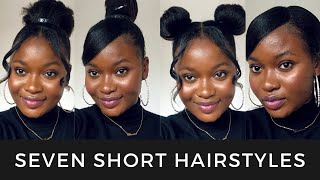 Seven Easy Short Hairstyles  relaxed hair  Chama Mulenga [upl. by Ellynn]