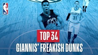 Giannis Antetokounmpos Top 34 Freakish Dunks of His NBA Career [upl. by Bal]