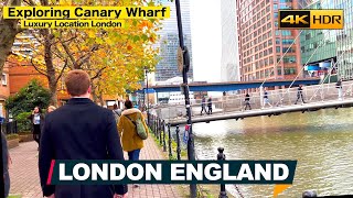 Exploring Canary Wharf London England  A Stunning Walking Tour London Walking Tour 4K HDR [upl. by Horton832]