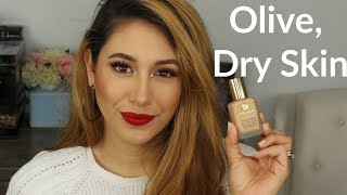 Estee Lauder Double Wear Foundation 1st impression Olive Dry Skin [upl. by Jabon]