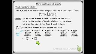 Discrete Structures Lecture 32  Segment 5  Combinatorial proof of Vandermondes identity [upl. by Docilu]