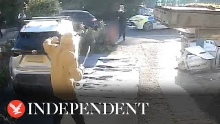 Moment police take down Hainault sword attack suspect captured on home CCTV [upl. by Gnoht911]