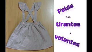 DIY Cómo hacer una falda con tirantes y volantes para niña Patrón GRATIS [upl. by Ahsilem]