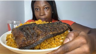 Asmr Mukbang Delicious Nigerian jollof Rice With Catfish egg and plaintain [upl. by Coombs789]