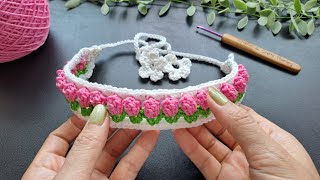 Crochet Tulip Headband Easy Tutorial for Beginner [upl. by Dawaj]