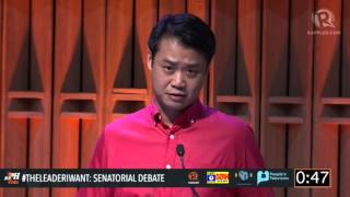 TheLeaderIWant Senatorial Debate Gatchalian on banning plastics in Valenzuela [upl. by Waverly]