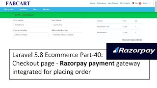 Laravel 58 Ecommerce Part40 Checkout page  Razorpay payment gateway integrated for placing order [upl. by Ahl]