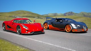 Bugatti Veyron vs Koenigsegg Regera  DRAG amp TRACK RACE [upl. by Tecla944]