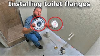 How to install a toilet flange Plus finishing up the bathroom flooring 543 [upl. by Lledner541]