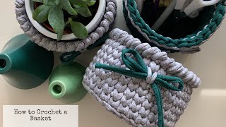 How to Crochet a Basket  Tshirt Yarn  Knit Stitch [upl. by Rona208]