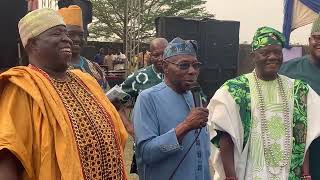 FORMER PRESIDENT OBASANJO IN JOYFUL MOOD AT BIRTHDAY CELEBRATION OF OBA ADEYEMI ADEKEYE [upl. by Anerahs301]