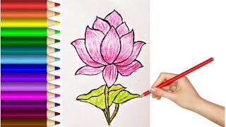 how to drawing colouringpainting a lotus 🪷 for kids and toddlers easy step by step [upl. by Fi]