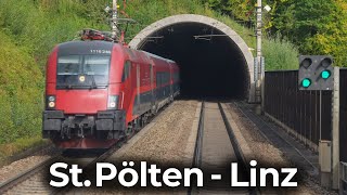 ÖBB Railjet 262  4K Führerstandsmitfahrt StPölten  Linz  Siemens Taurus – ÖBB 1116 [upl. by Romilda]