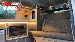 VW Worx 2019 LWB T6 Caravelle to Custom Camper Conversion [upl. by Eessac]