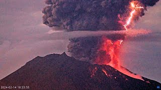 Sakurajima Volcano MASSIVE Eruption LIGHTNING and LAVA Feb 14 2024 japan sakurajima volcano [upl. by Kendyl]