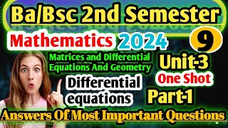 Bscba 2nd Semester Maths Important Questions 202 Matrices and Differential Equations and Geometry [upl. by Buckie721]