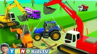 Excavator and Construction Trucks for Kids  Building Destroyed Bridge for Children [upl. by Roanna]